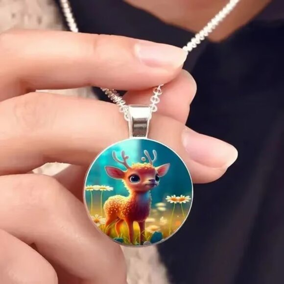 Silver Reindeer Christmas Pendant Necklace - Picture 2 of 3